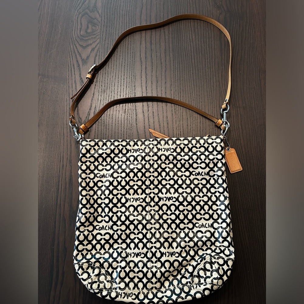 Coach Signature C Design Coated Canvas Shoulder or Crossbody Purse (Black/Cream)